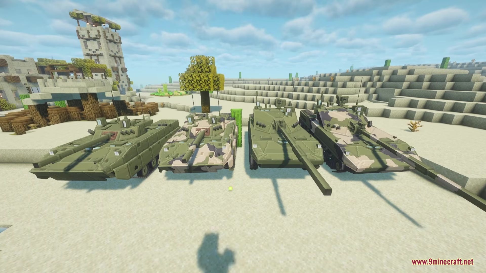 MCSP Military Vehicle Pack Mod Screenshot 5 MCSP Military Vehicle Pack Mod features four tanks with different camouflage patterns