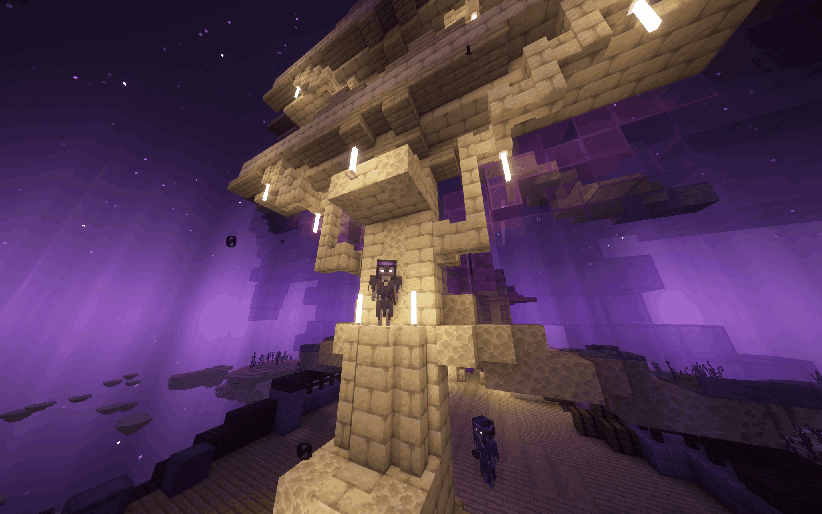 MES Biomes O' Plenty Compat Pack Data Pack Screenshot 6 A player stands on a balcony of a tall End stone brick tower