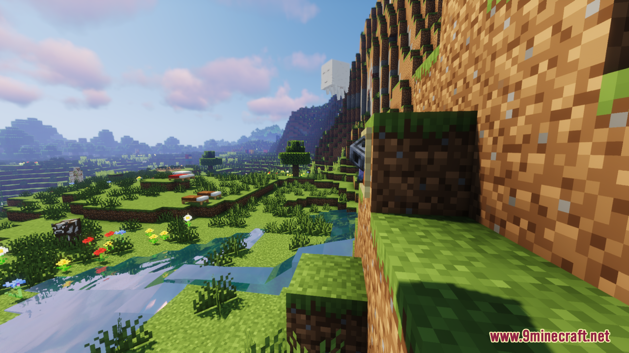 Mace 3D Item Resource Pack Screenshot 1 Player wielding a blocky 3D mace in a beautiful Minecraft world