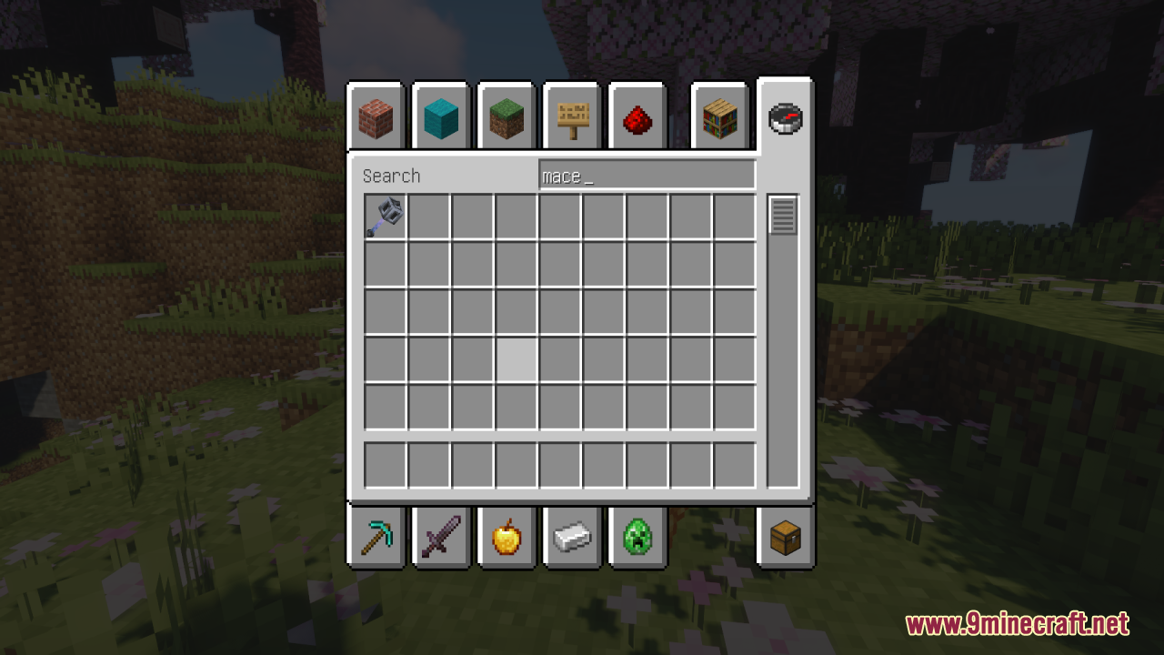 Mace 3D Item Resource Pack Screenshot 2 The creative inventory screen showing the custom 3D mace item model