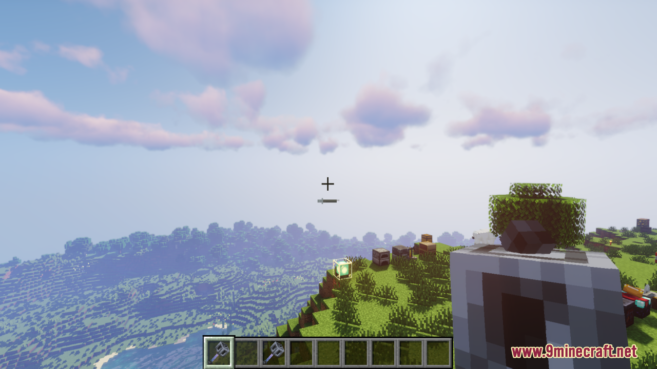 Mace 3D Item Resource Pack Screenshot 4 Player holding the blocky 3D mace weapon in a first person view