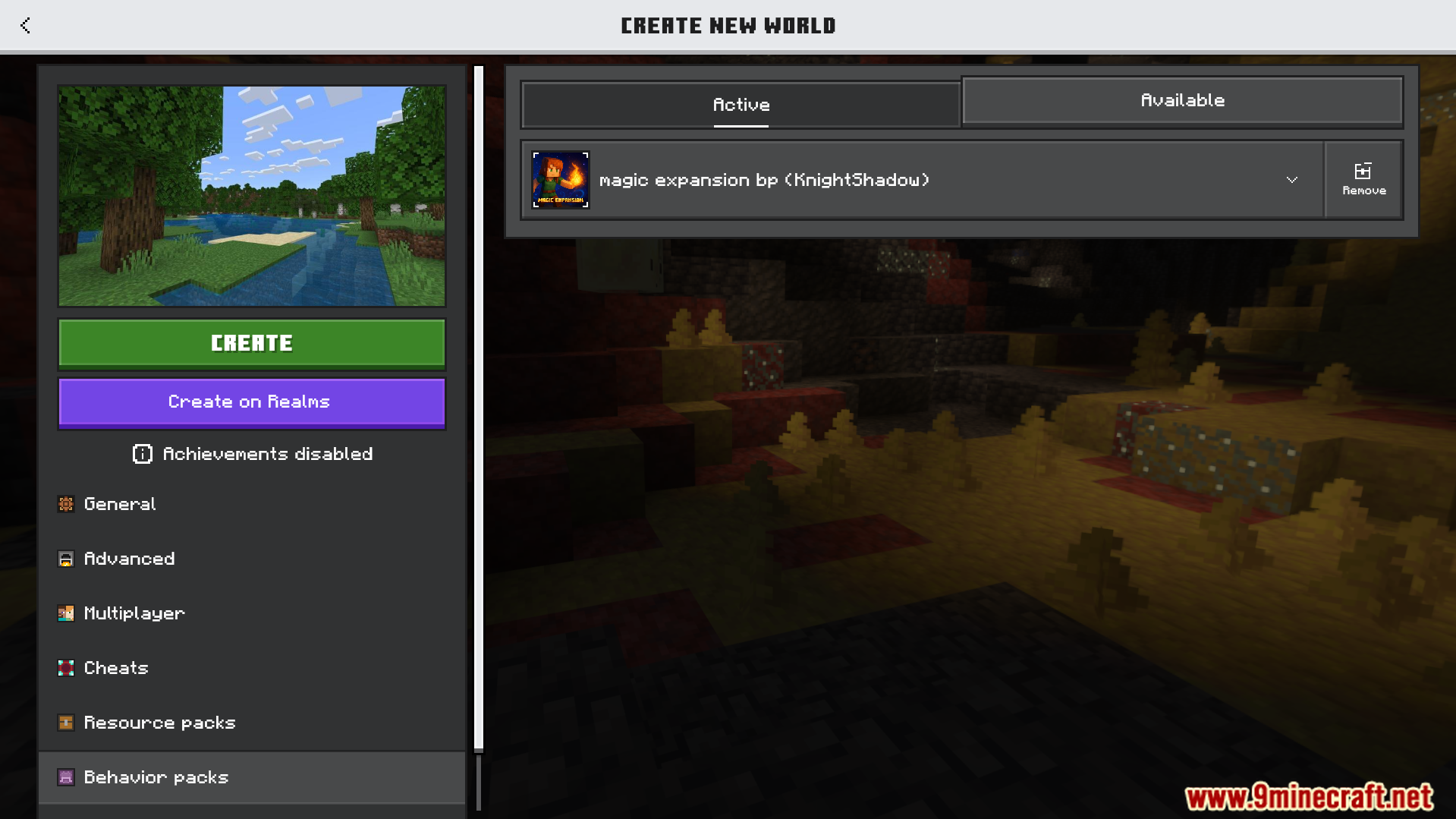 Magic Expansion Addon Screenshot 1 Activating the Magic Expansion behavior pack in the Minecraft world creation menu