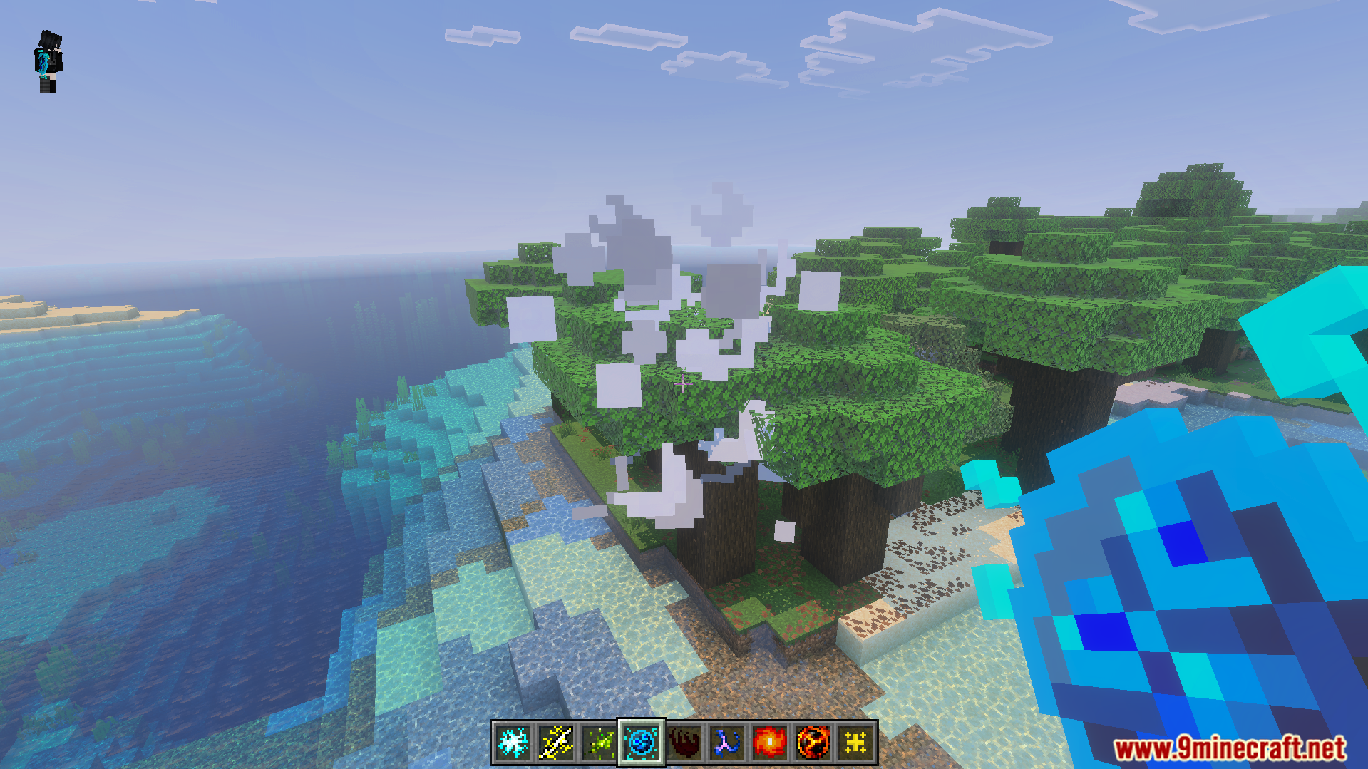 Magic Expansion Addon Screenshot 3 Player casting a blue soul fire spell near trees in Magic Expansion Addon