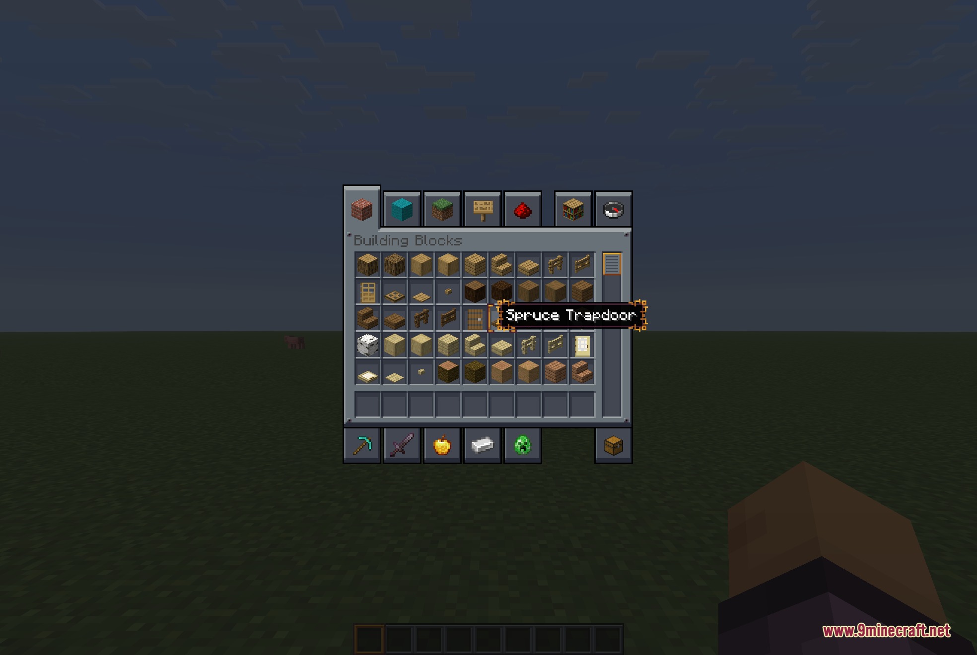 Mandala's GUI Dark Mode 9minecraft Resource Pack Screenshot 2 The creative inventory menu with a dark blue gray interface and item icons