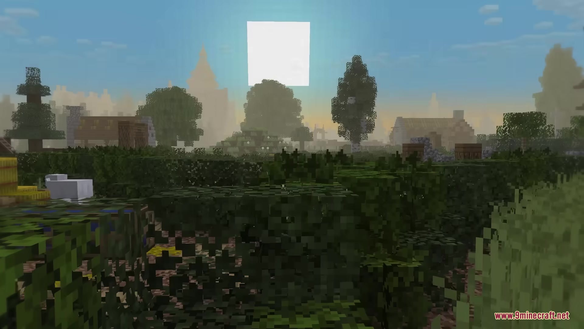 Mc Alive Leaves Resource Pack Screenshot 11 Mc Alive Leaves Resource Pack makes tree leaves sway in a Minecraft village