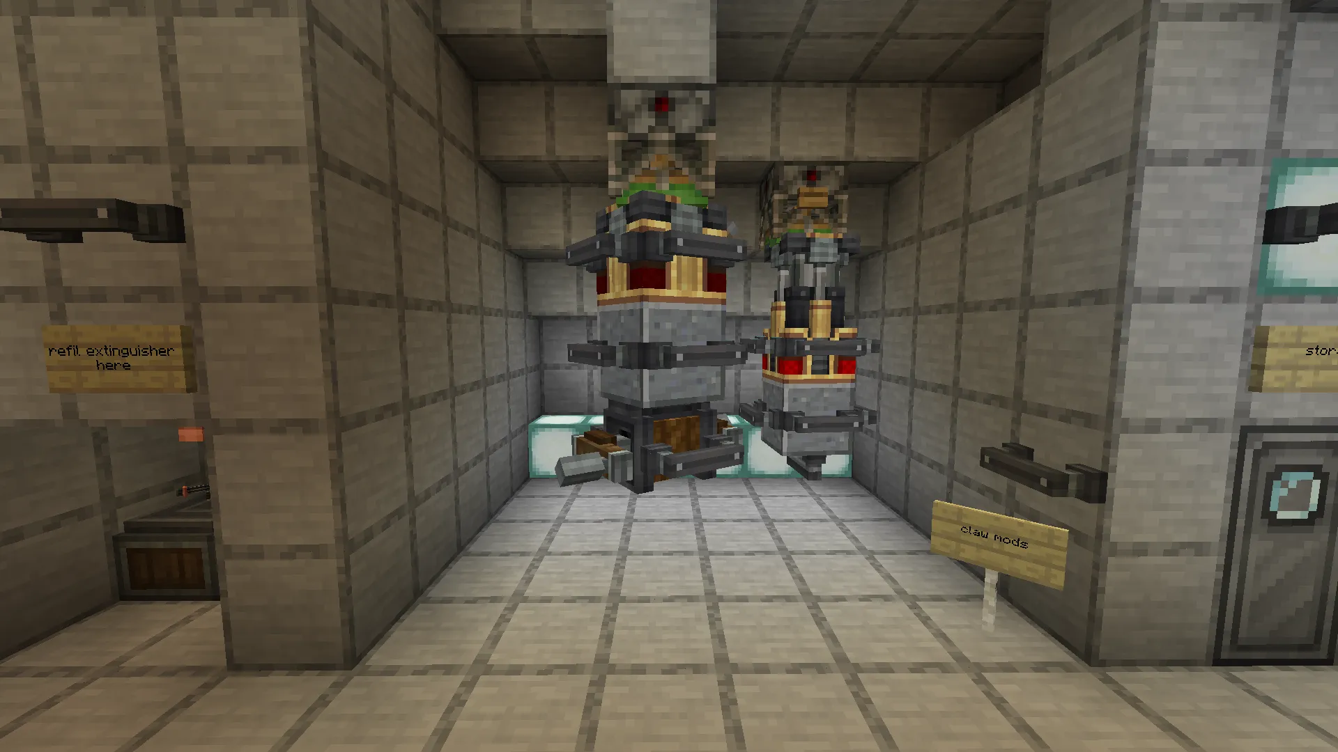 Megamouse Capitas Ship Non Flying Schematic Screenshots 6 Two large mechanical devices hanging from the ceiling in a spaceship workshop