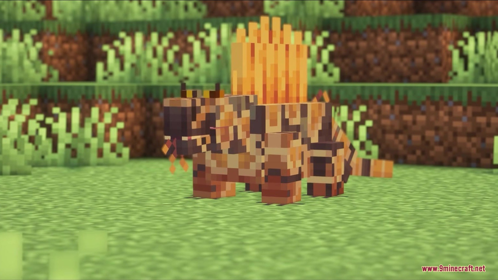 A prehistoric Dimetrodon from the Mesozoic Empire Mod standing on green grass