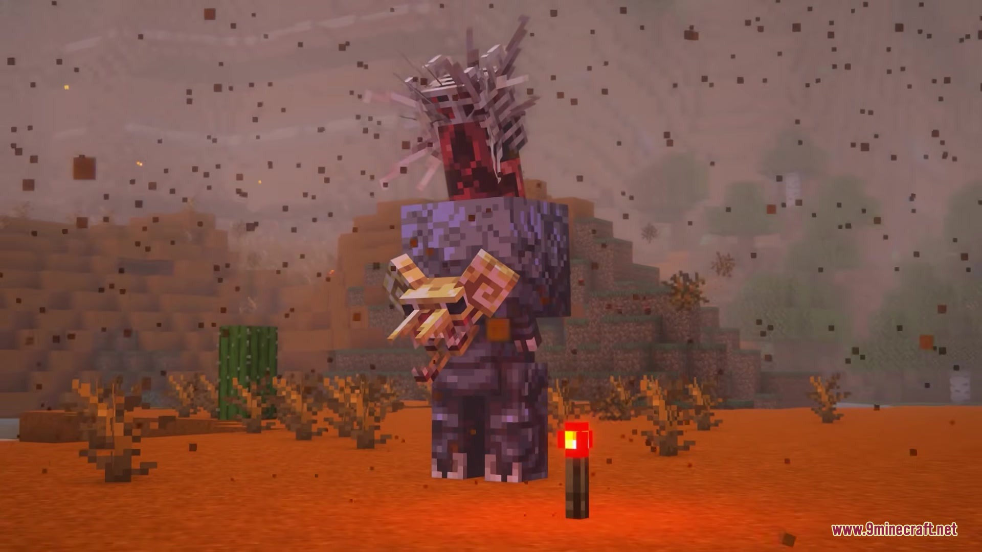 Large armored monster holding a skull in a red desert biome