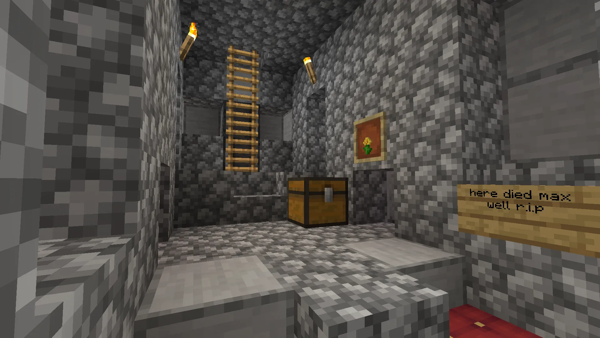Micromouse Tank Schematic Screenshots 1 Interior of a cobblestone room with a ladder chest and sign