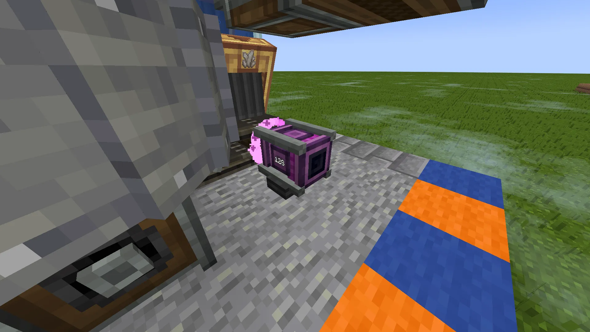 Mid Game XP and Gold Farm by Ugx Schematic Screenshots 2 A purple mechanical block displaying rotation speed with glowing particle effects