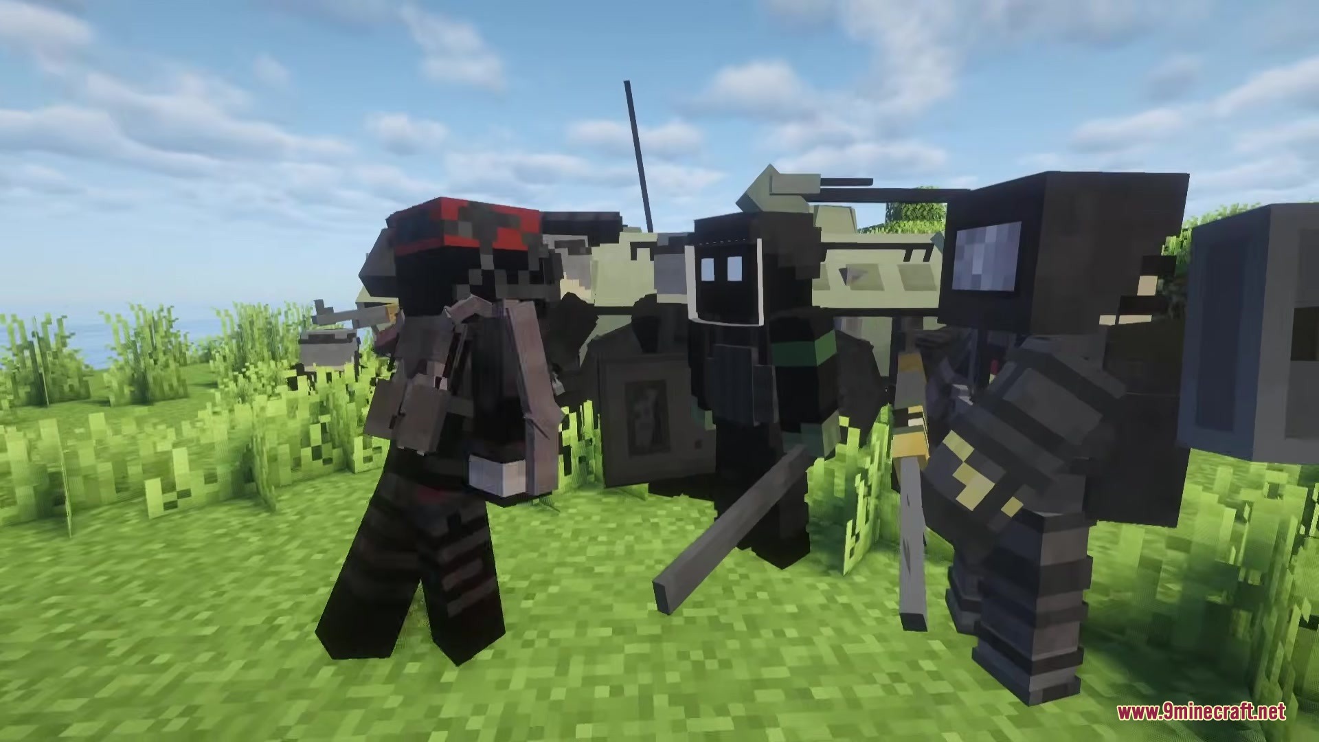 Mine Examination Mod Screenshot 7 Three unique tactical soldiers from the Mine Examination Mod standing in a field
