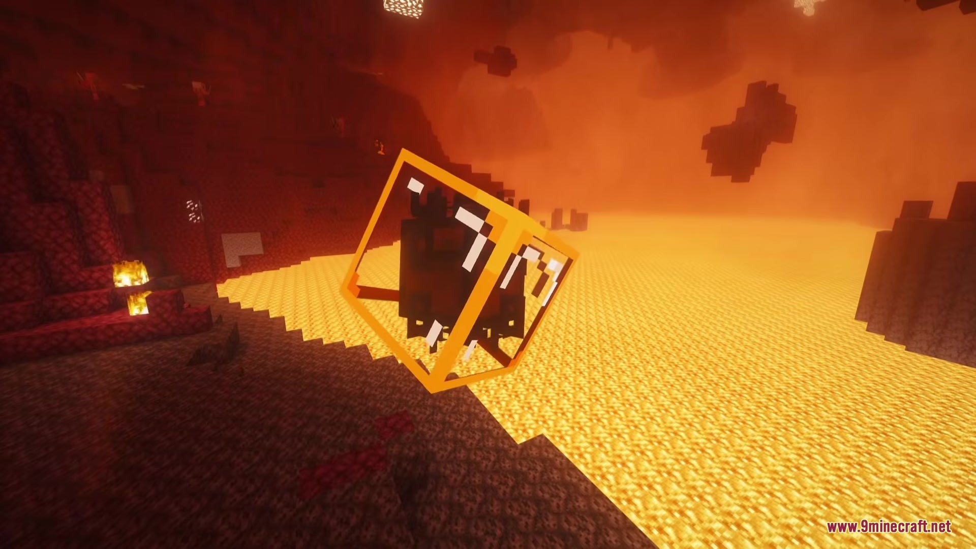 Mo' Bubbles Mod Screenshot 3 A giant orange bubble containing a chest floats above a lava ocean