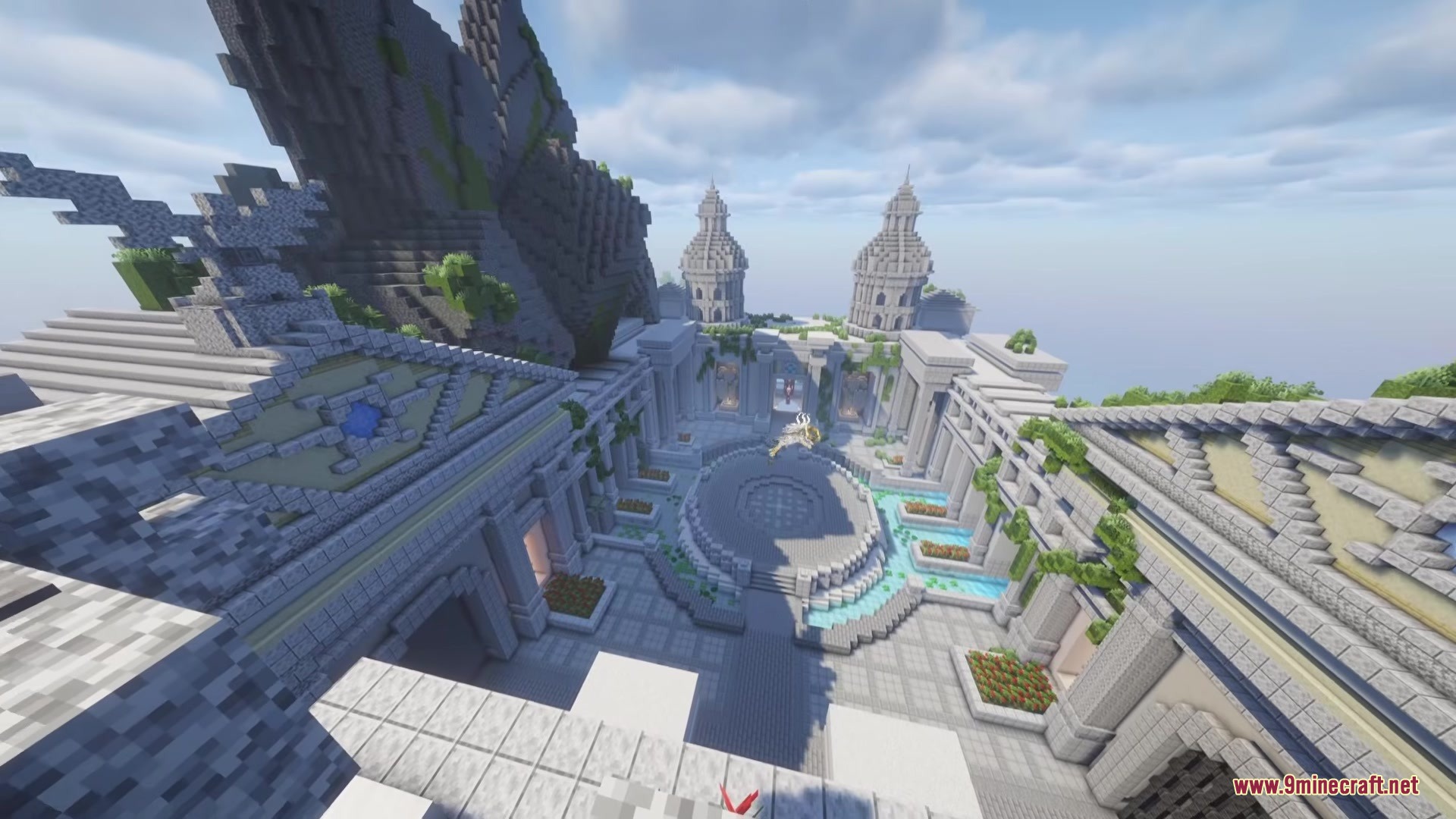 Mo'Bosses Mod Screenshot 4 The Divine Dragon flying in the center of a grand white stone arena