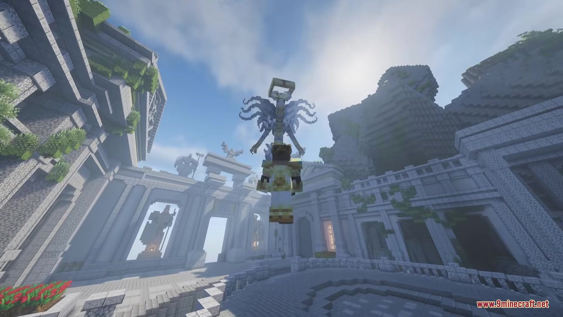 Mo'Bosses Mod Screenshot 7 A player in golden armor faces the Divine Dragon boss in an arena