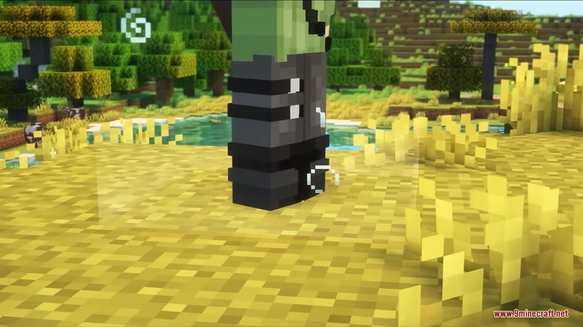 Mob Effects VFX Mod Screenshot 1 White magic aura rings appearing around the feet of a Minecraft character