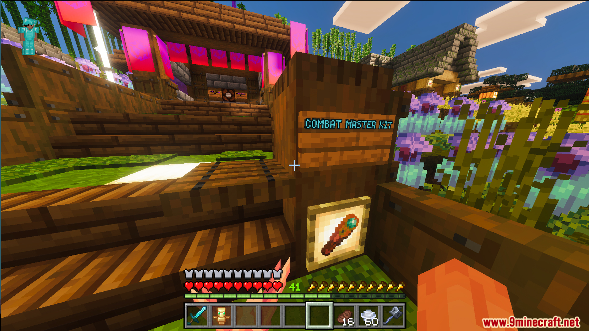A sign for the combat master kit next to a mace item
