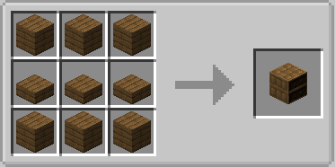 More Chiseled Bookshelf Variants Mod Screenshot 11 Crafting recipe for a dark wood chiseled bookshelf using planks and slabs