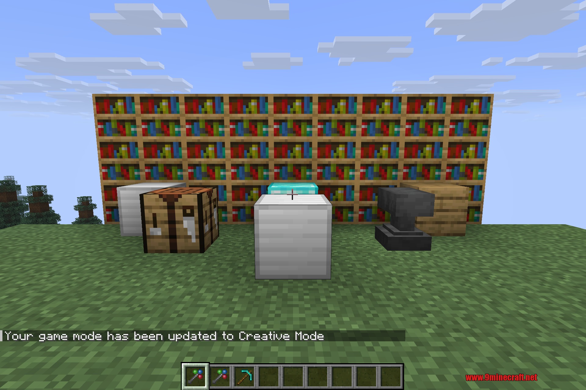 Morph-o-Tool 9minecraft Mod Screenshot 2 Various utility blocks like an anvil and crafting table before bookshelves
