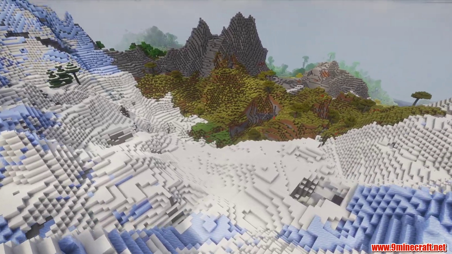 Scenic terrain from Minecraft seed -1631292424326705096
