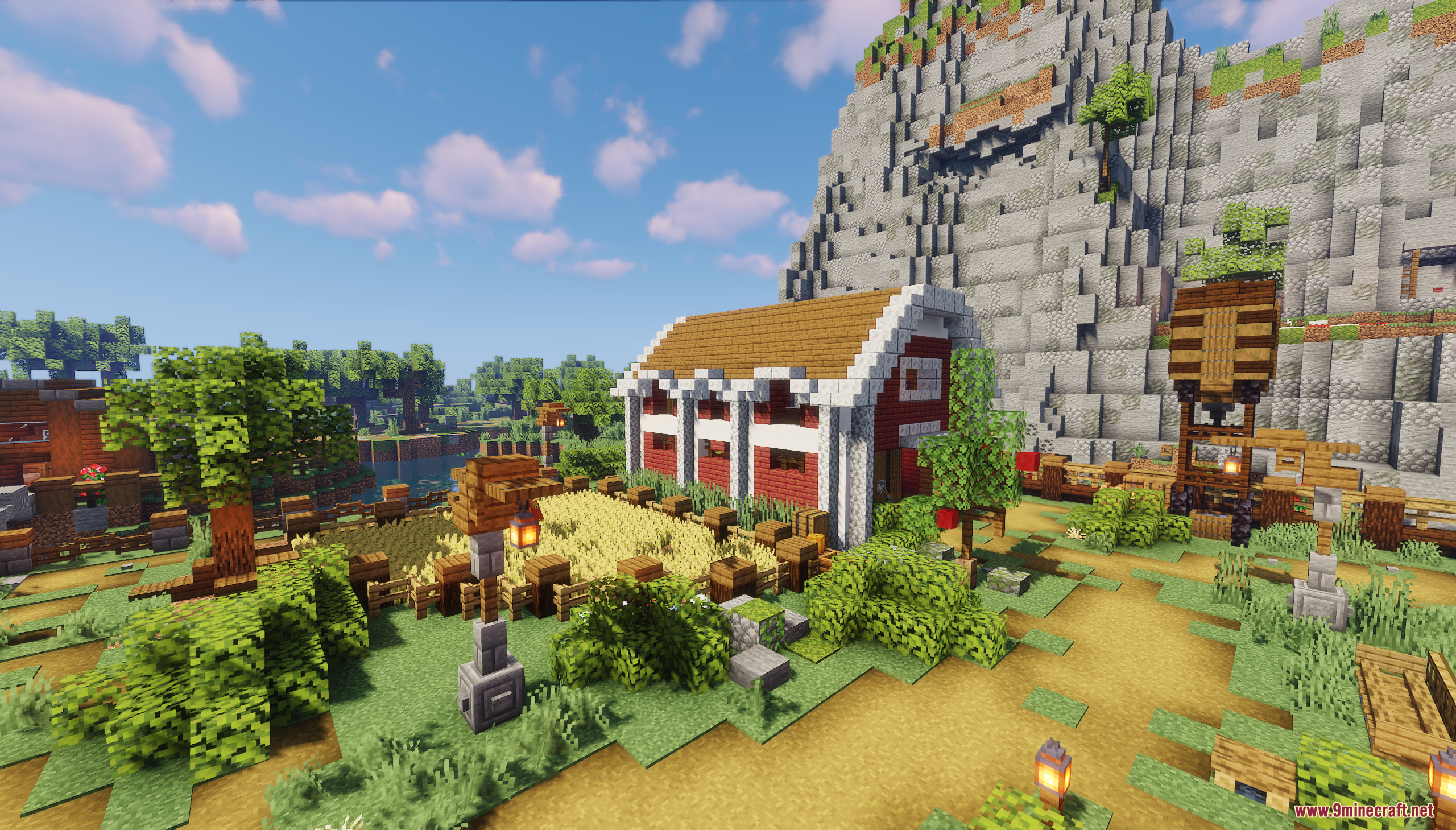 Murder Mystery Just Village Map Screenshot 1 A red barn with white trim stands next to a golden wheat farm
