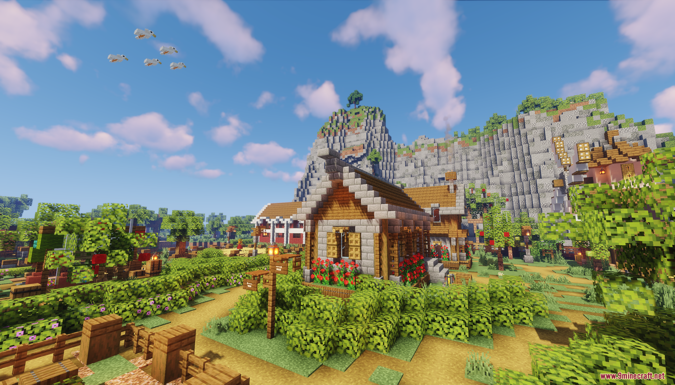 Murder Mystery Just Village Map Screenshot 4 Peaceful village houses nestled at the foot of a massive gray mountain cliff