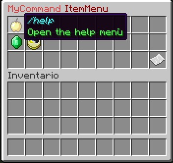 MyCommand plugin custom chest menu with item icons and command tooltips
