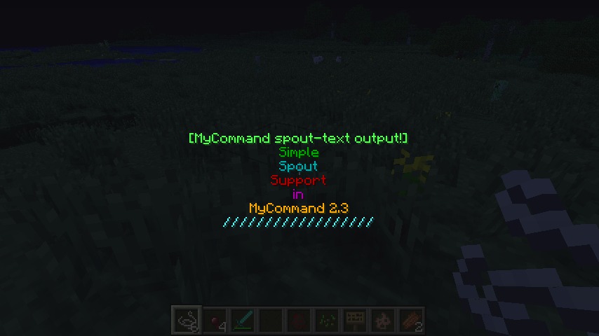 Custom colorful text display appearing in the center of the game screen