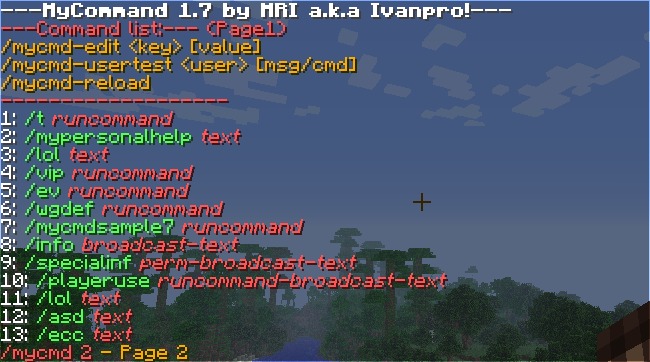 A list of custom server command shortcuts and their functions in chat