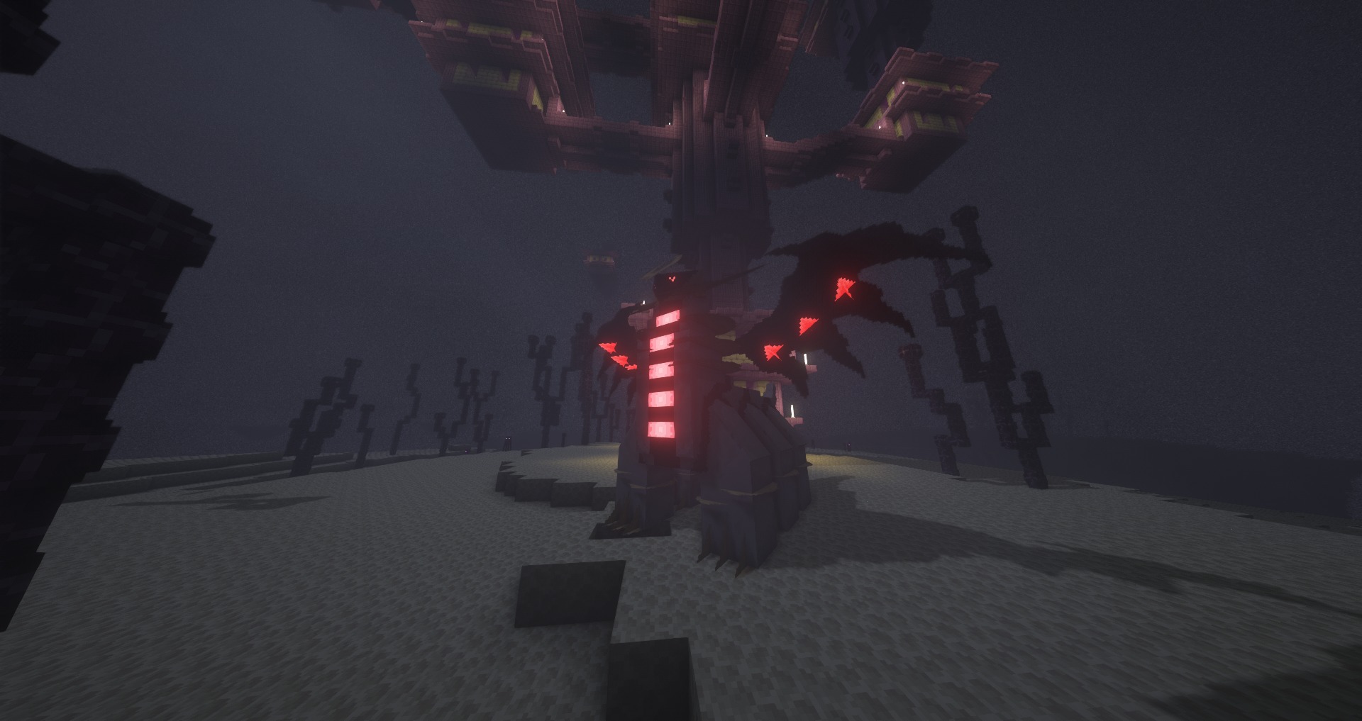Mystic Mons Data Pack Screenshot 1 Giratina stands in front of an End City structure in the dark dimension