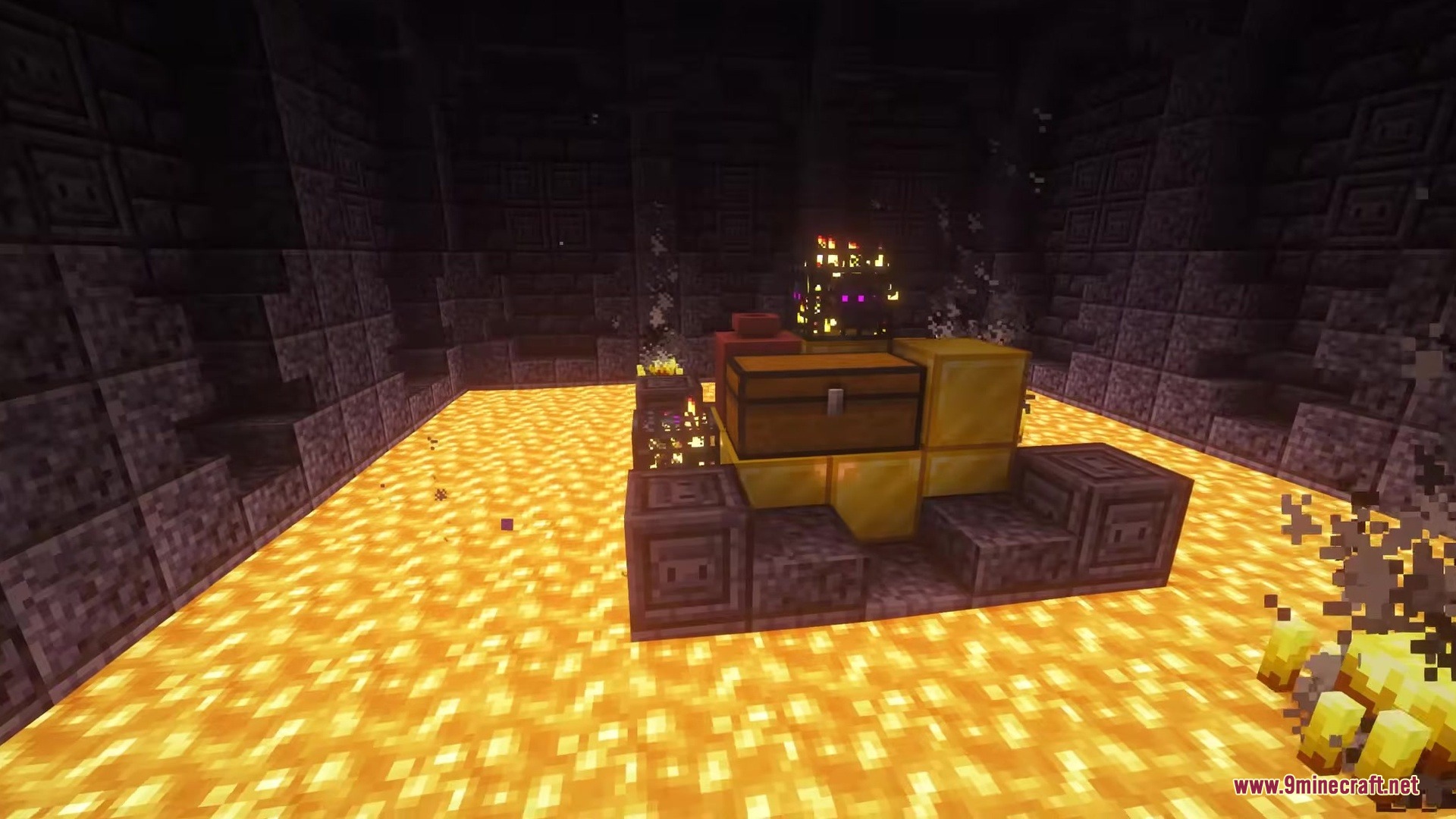 Myths of the Sea Mod Screenshot 11 Bastion remnant treasure room with gold blocks and a chest over lava