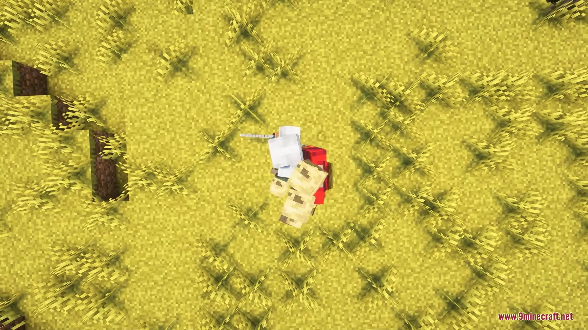 Naraka Mod Screenshot 11 A player in white armor fighting a red enemy in a yellow field
