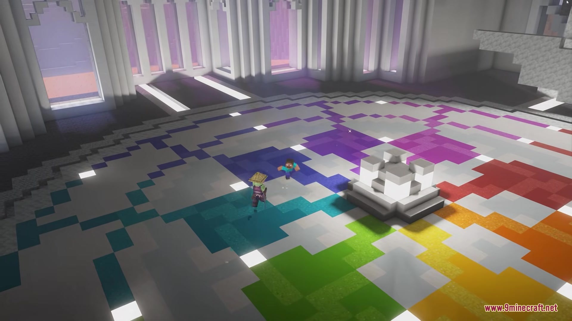 Naraka Mod Screenshot 8 A wide view of the colorful sanctuary floor during a boss battle
