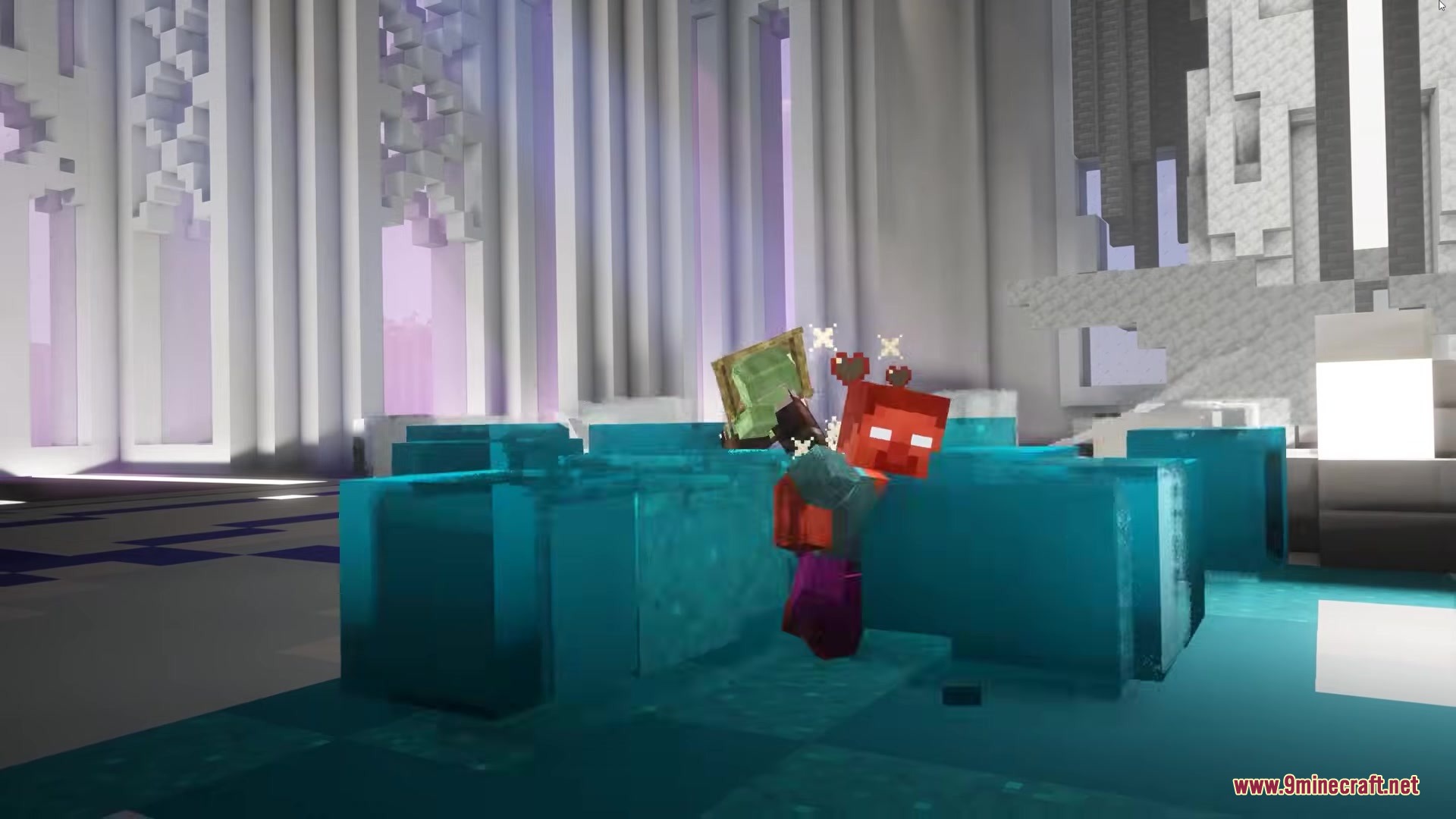 Naraka Mod Screenshot 9 The red Herobrine boss stands inside a white sanctuary with blue blocks