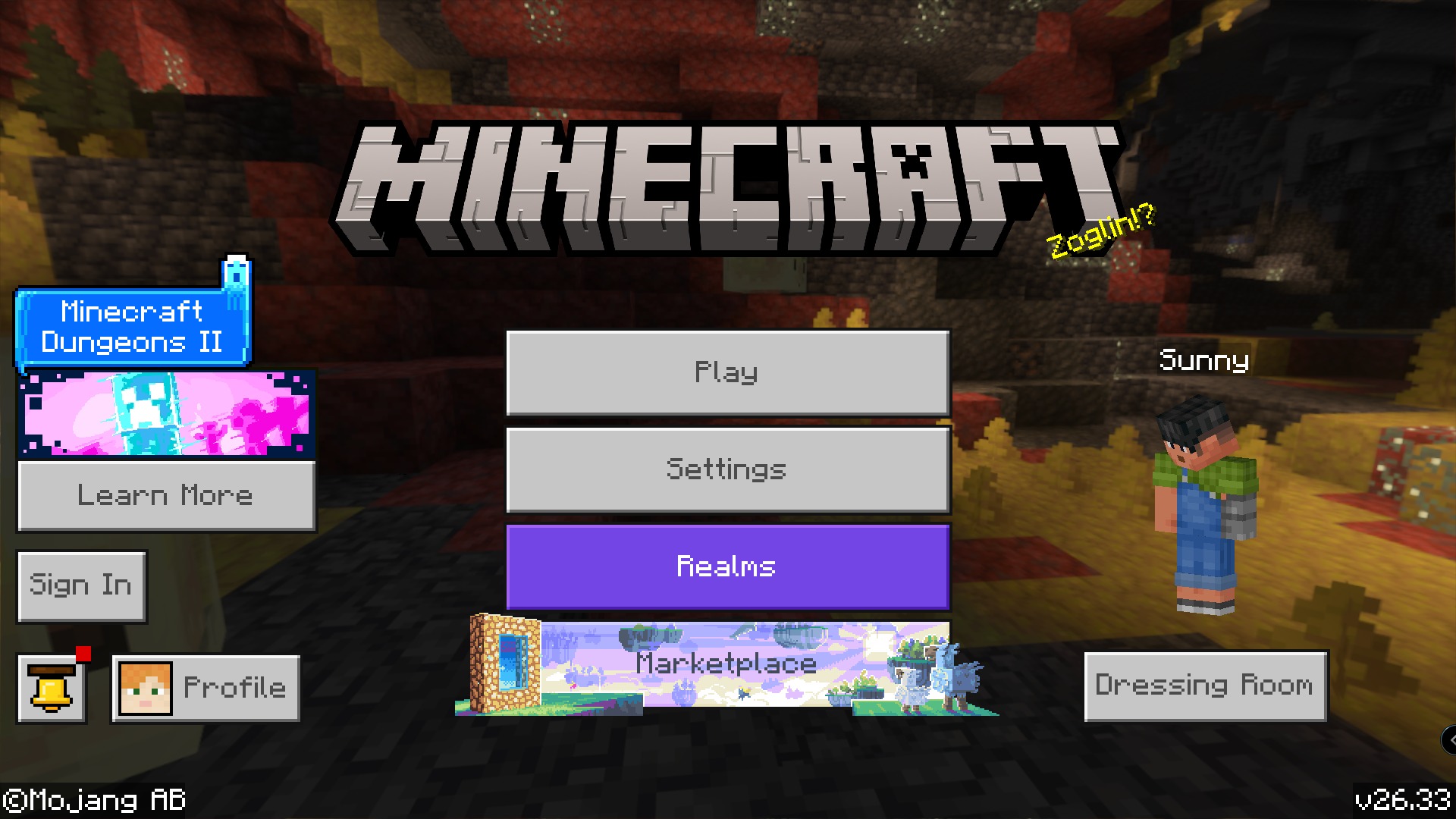 Neon Boys Pvp Skin Pack Screenshot 2 Minecraft Bedrock Edition main menu screen with play settings and marketplace buttons
