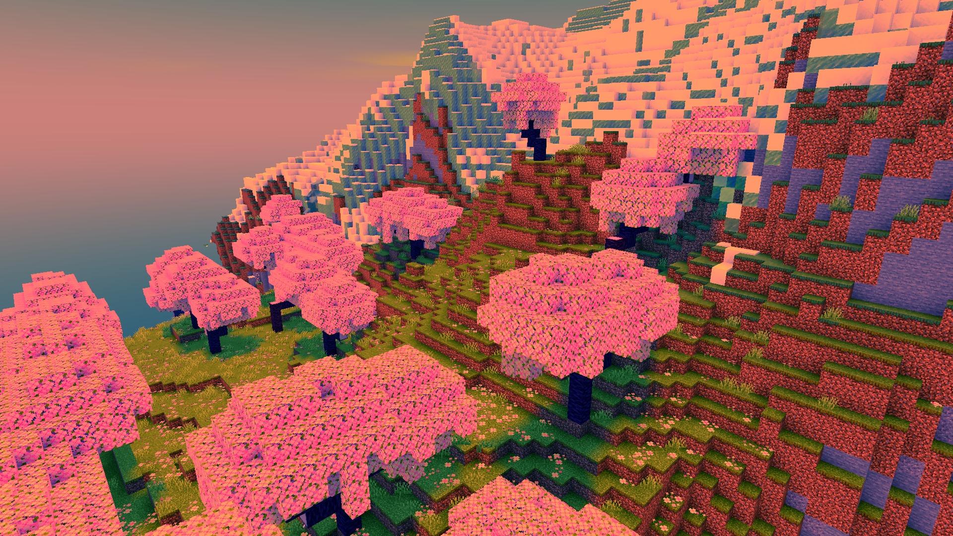 Newb Complementary Shader Screenshot 2 Cherry blossom grove with soft shadows and warm shader light