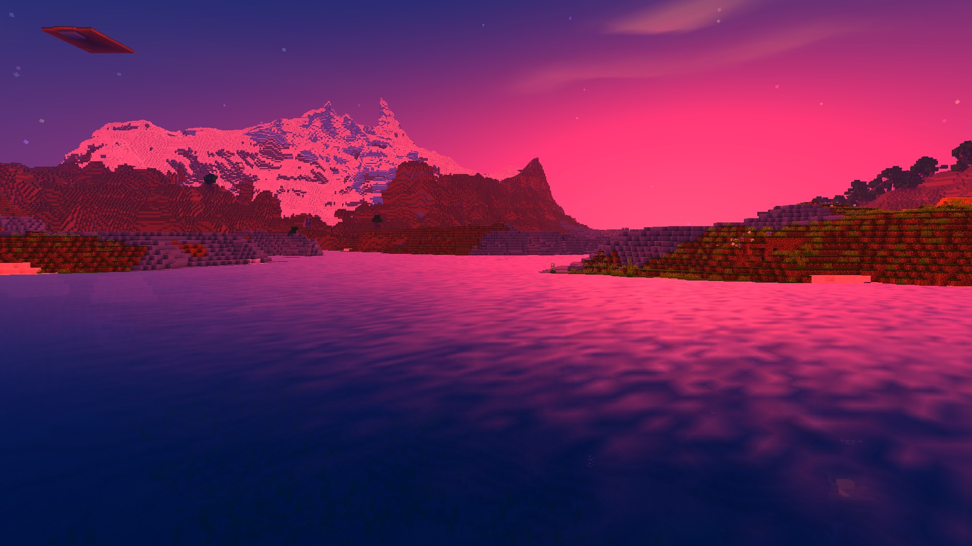 Newb Complementary Shader Screenshot 4 Blue hour over water with snowy mountains in the distance