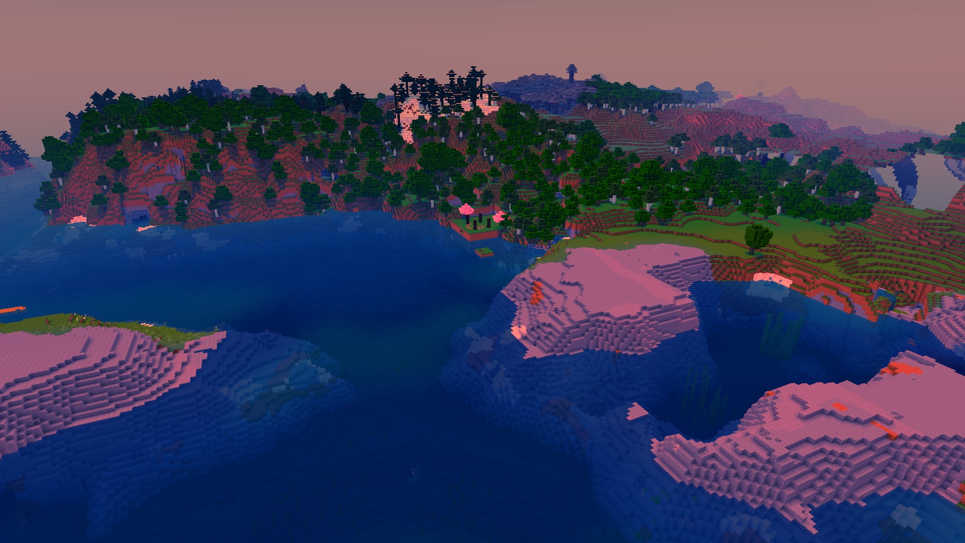 Newb Complementary Shader Screenshot 5 Wide landscape overview showing shader lighting and distance fog