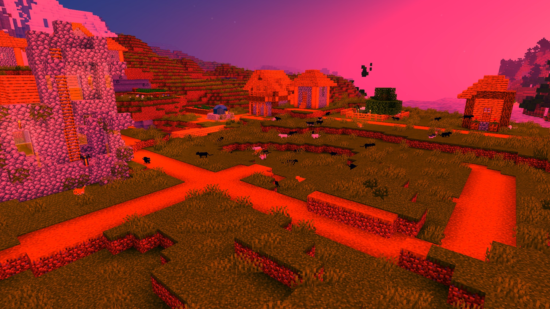 Newb Complementary Shader Screenshot 9 Village at sunrise bathed in warm shader light