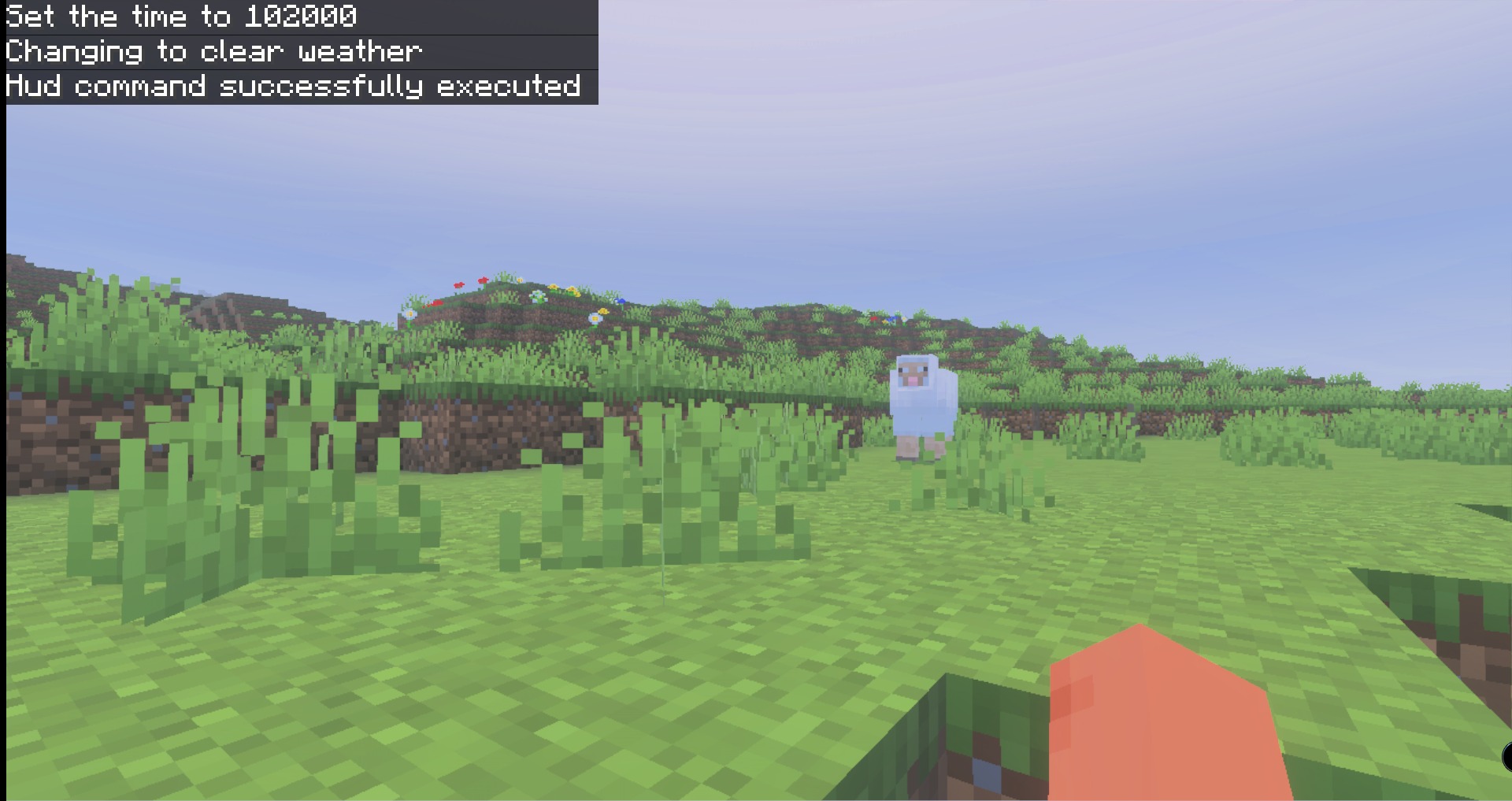 Newb Complemetary Shader Compatible with Minecraft Texture Pack Screenshot 3 A white sheep stands on a grassy field with Newb Complemetary Shader