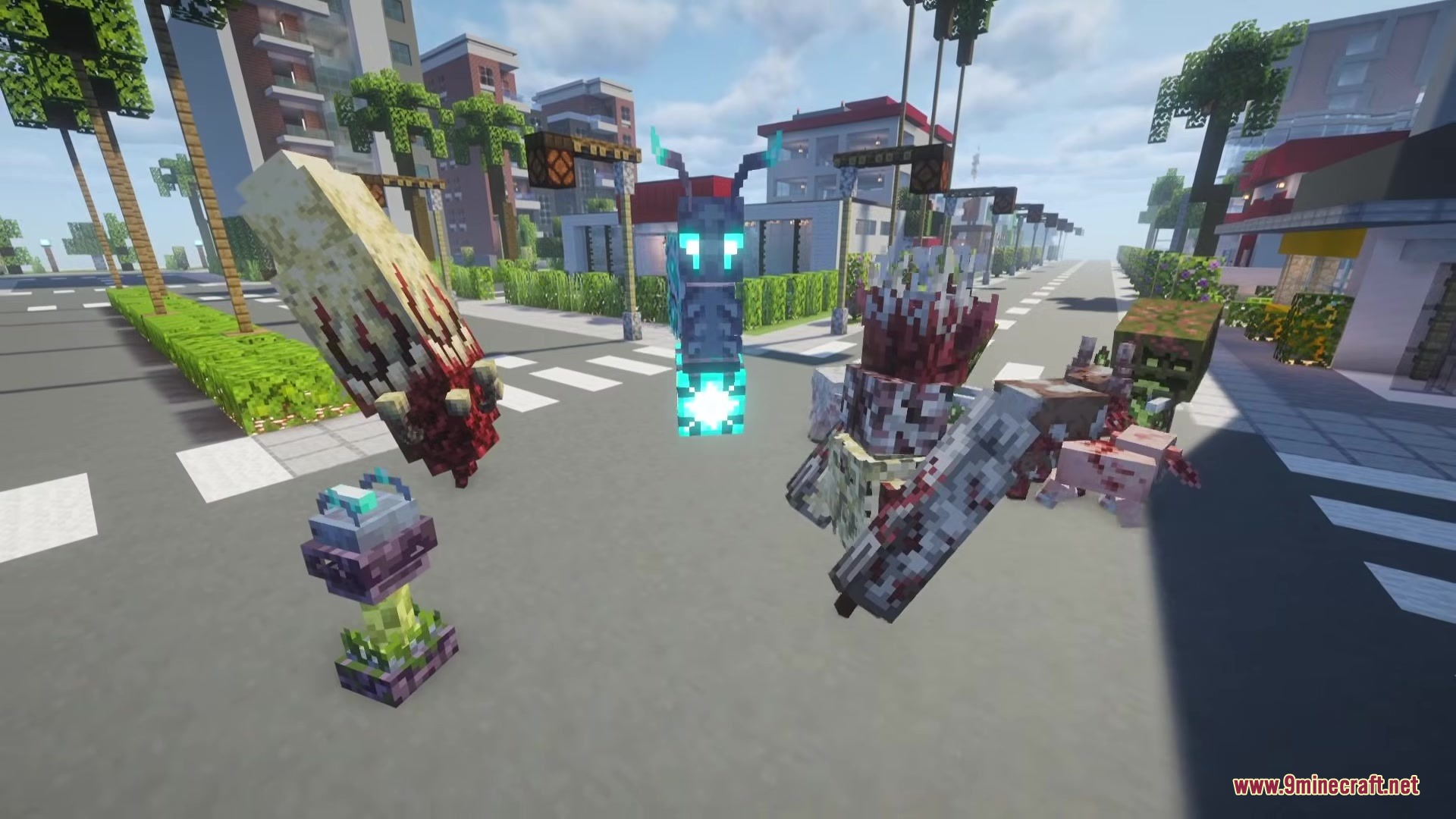 Nexus Infection Mod Screenshot 7 Grotesque mutated monsters and infected animals standing on a modern city street