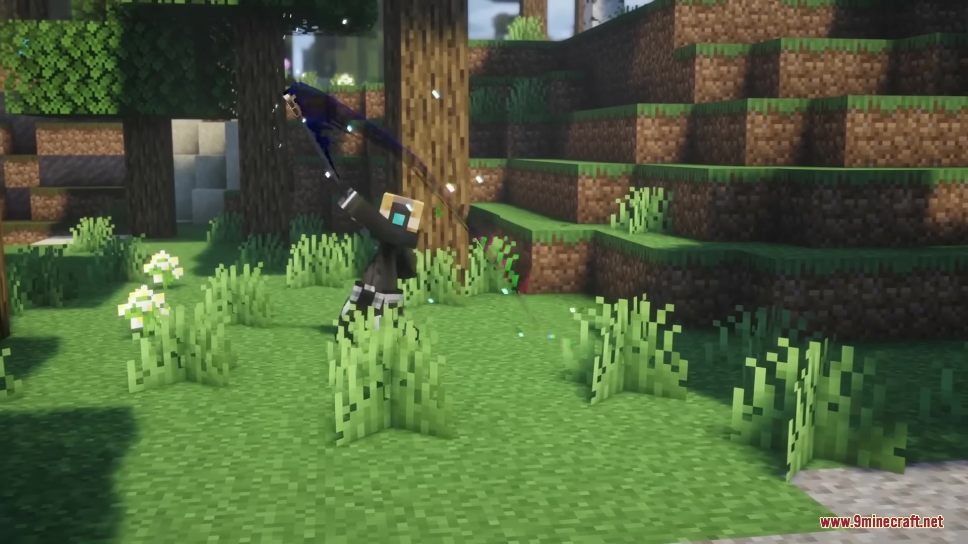 A dark armored character performing a powerful slash attack with dark particles