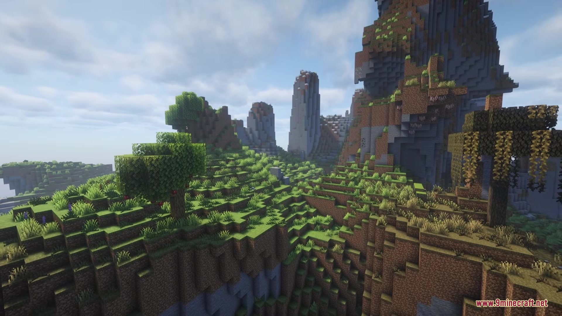 No Mans Land Mod Screenshot 6 Tall stone pillars and grassy hills create a scenic mountain landscape for exploration