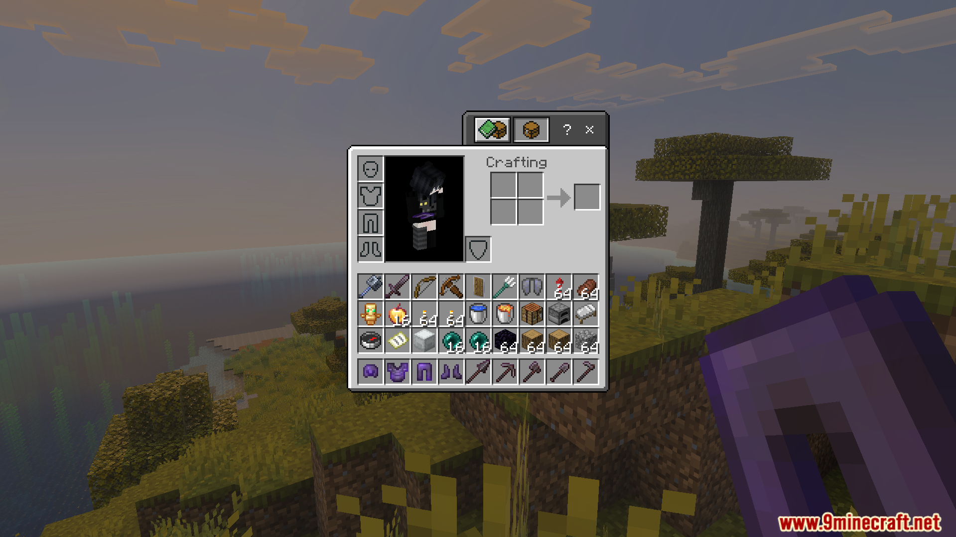 Minecraft inventory screen showing a full set of Netherite armor and tools