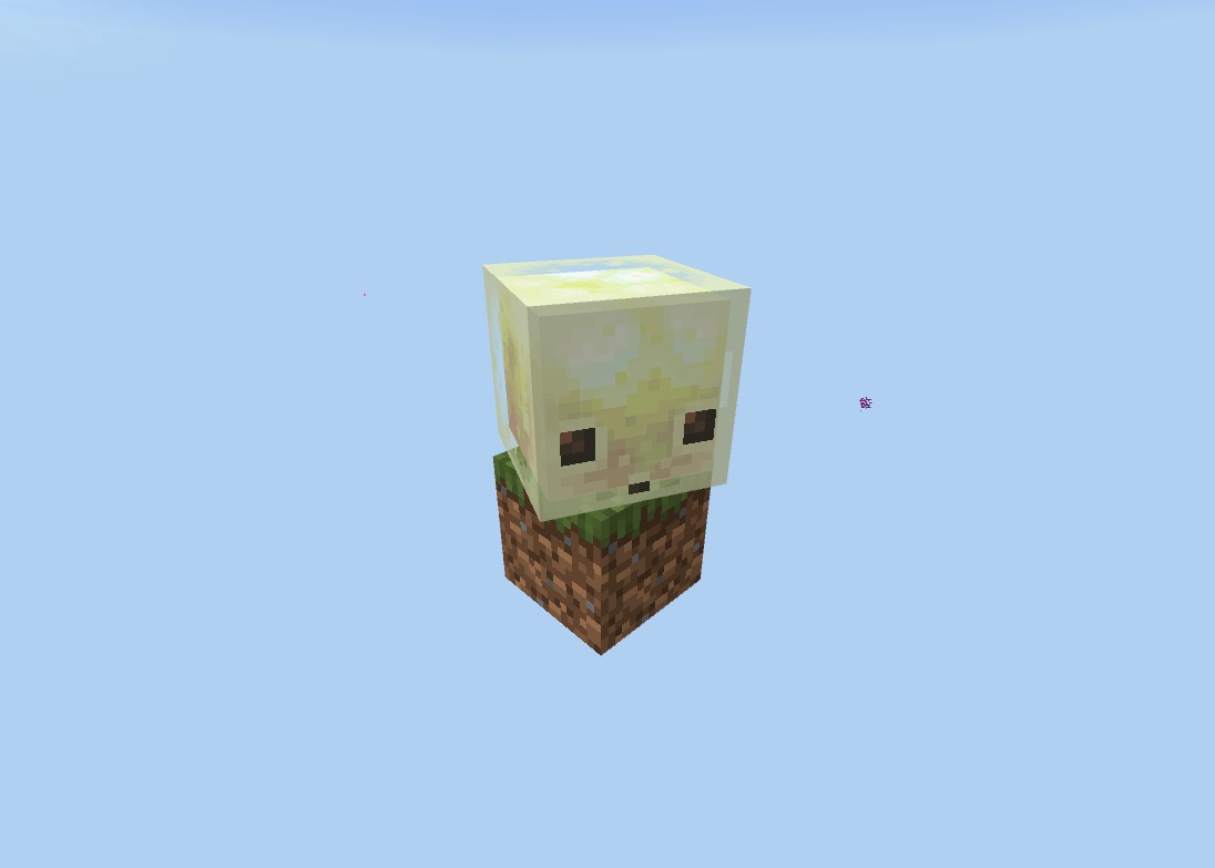 One Block Map Screenshot 2 Cube shaped mob sitting on a single floating grass block in the sky