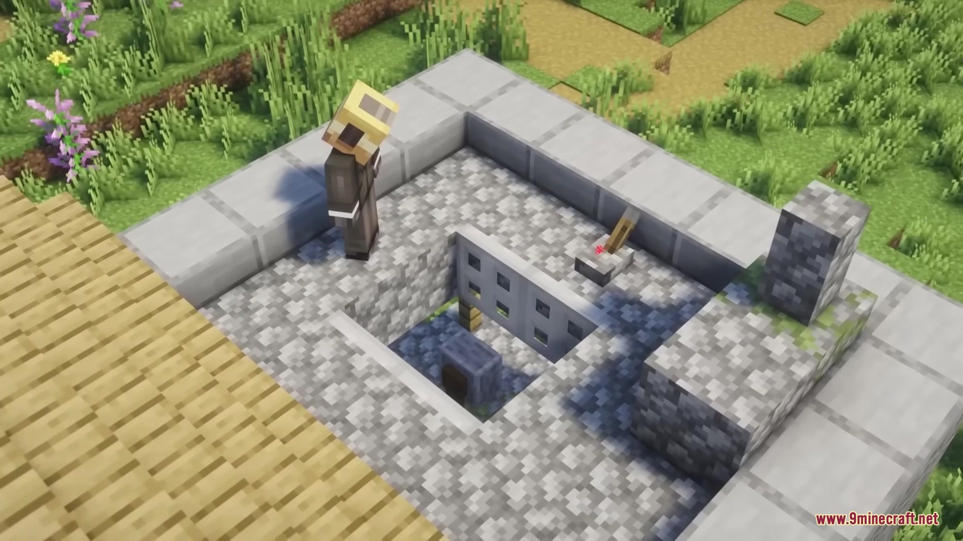 Open Together Mod Screenshot 6 A player character standing next to double iron trapdoors in a stone floor