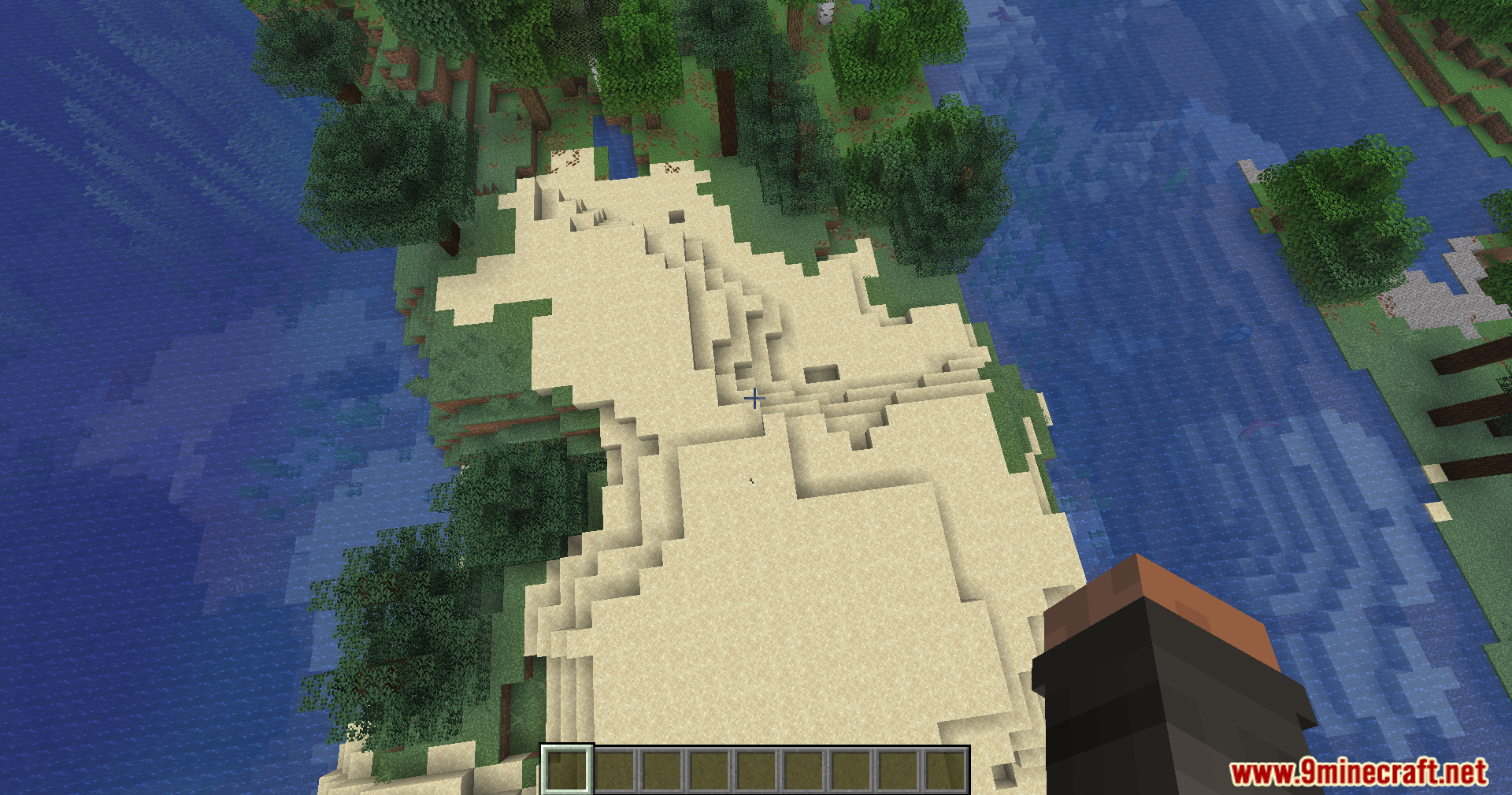 Orbital Strike Cannon Data Pack Screenshot 3 Top down view of a sandy beach area surrounded by water and trees