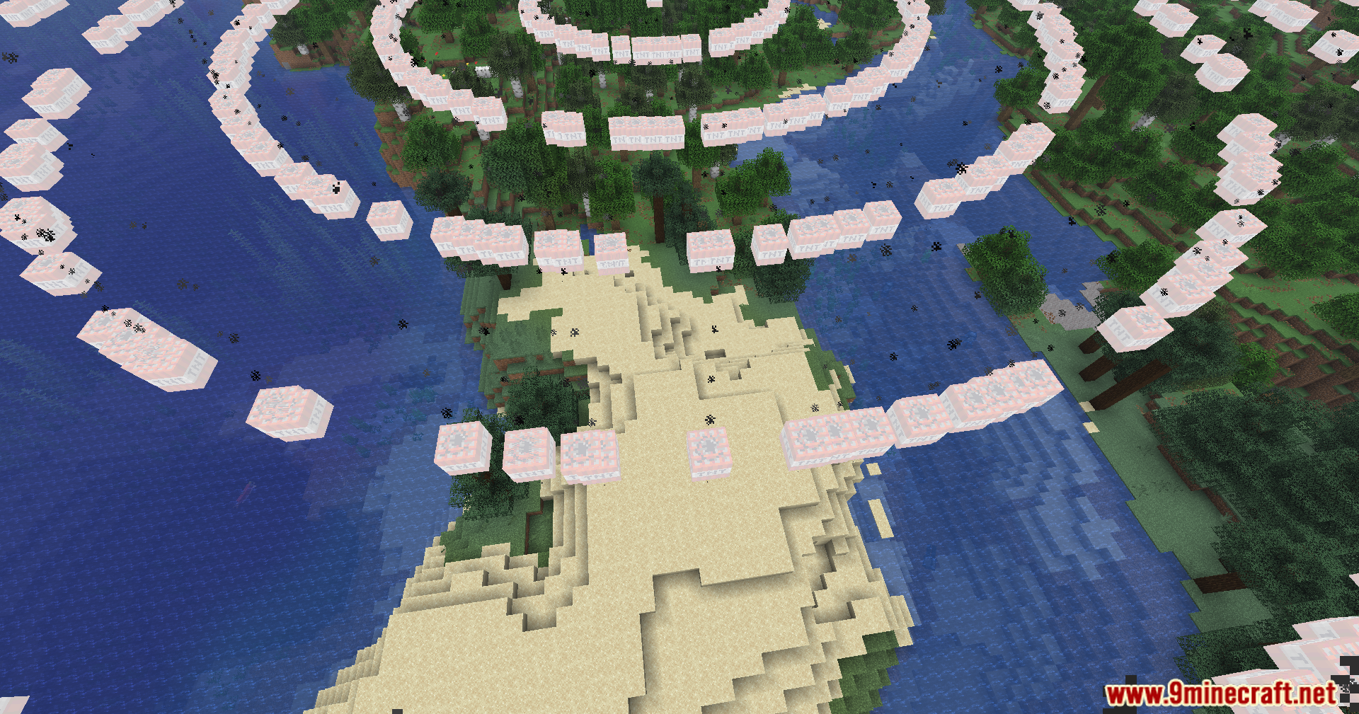 Orbital Strike Cannon Data Pack Screenshot 4 Rings of command blocks floating in the sky during an orbital strike