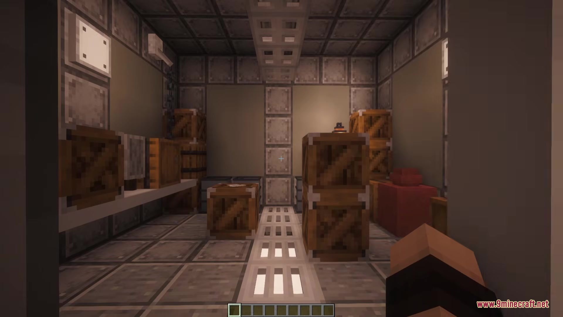 Outpost Zero Mod Screenshot 6 Wooden crates stacked in a storage room within an industrial underground facility