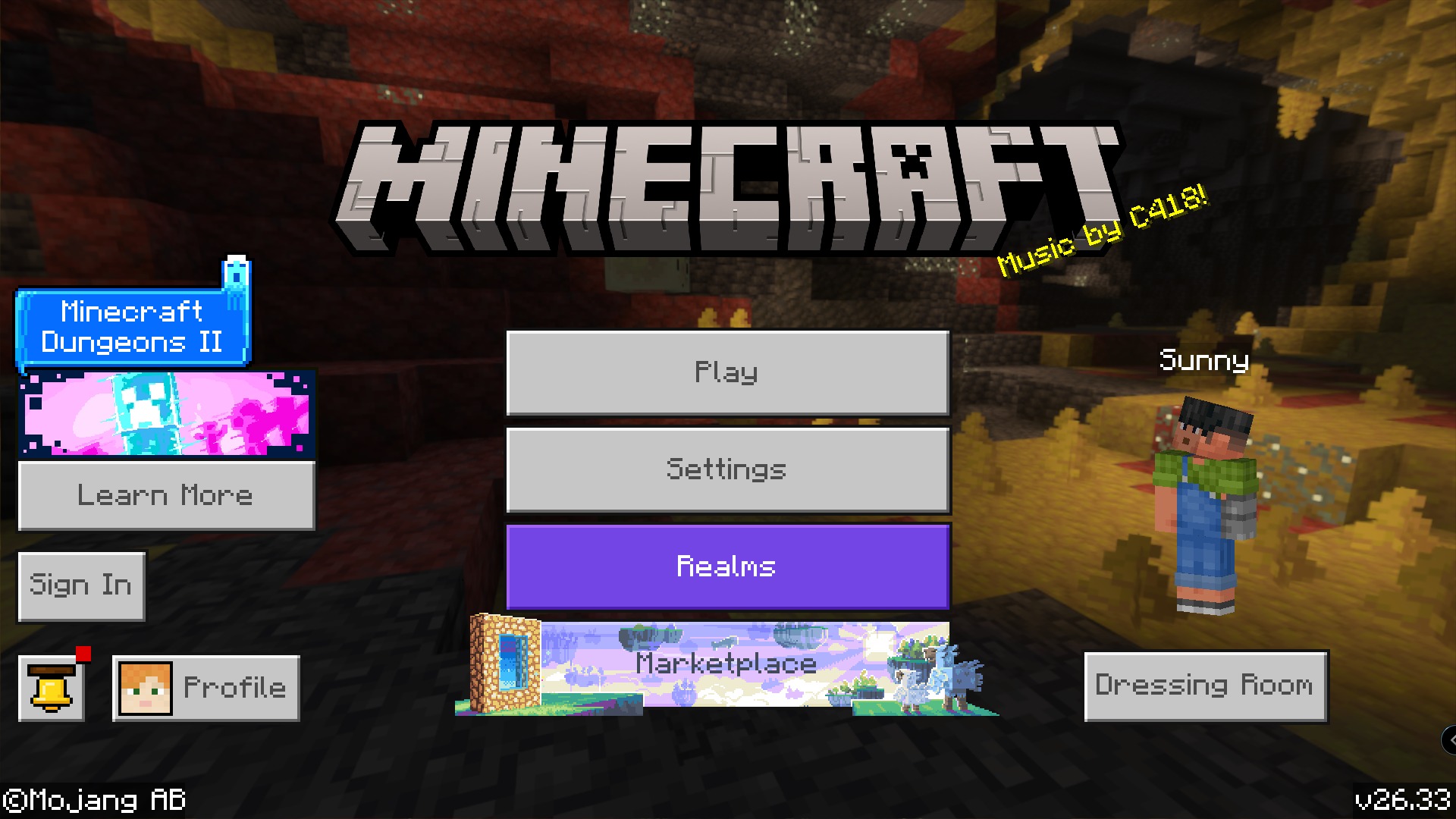 PVP Collections Dark Skin Pack Screenshot 4 Minecraft main menu screen with a cave background and pink creeper banner