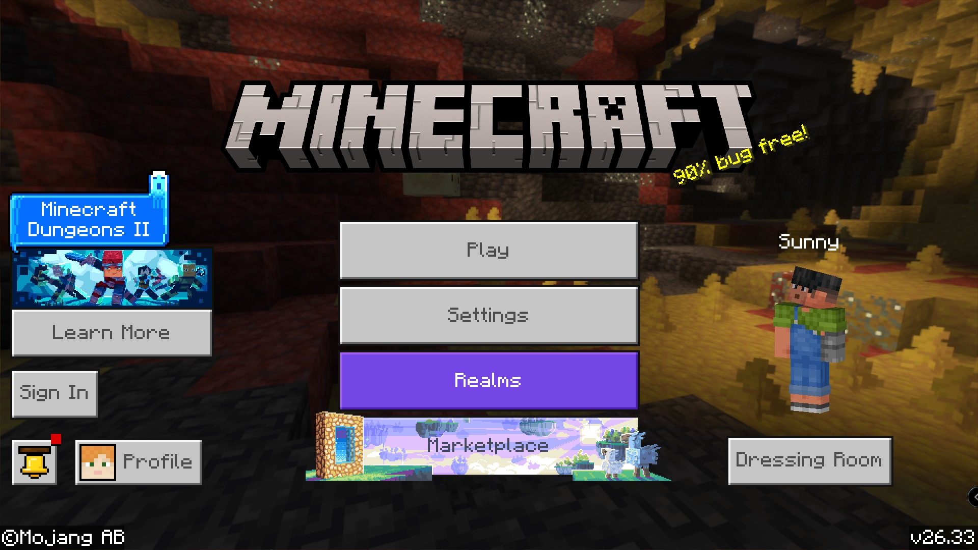 PVP Skin Pack Screenshot 3 Minecraft main menu screen showing a custom character skin and game navigation buttons